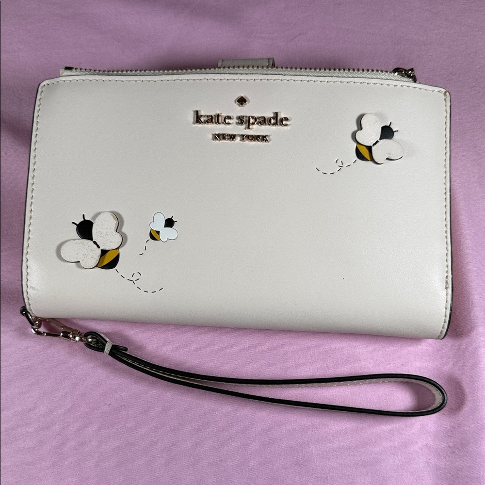 kate spade White Bee Appliqué Wallet/Wristlet